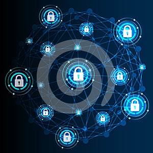 Digital protection and security data concept, futuristic tech background - vector